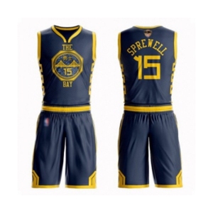 Golden State Warriors #15 Latrell Sprewell Authentic Navy Blue Basketball Suit 2019 Basketball Finals Bound Jersey - City Edition