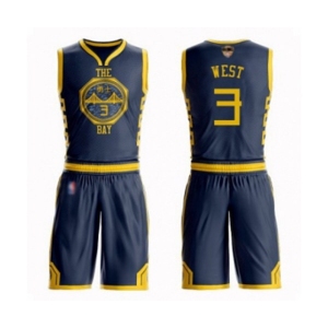 Golden State Warriors #3 David West Authentic Navy Blue Basketball Suit 2019 Basketball Finals Bound Jersey - City Edition