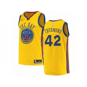 Men Nike Golden State Warriors #42 Nate Thurmond Authentic Gold NBA Jersey - City Edition