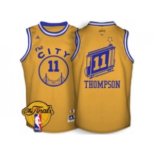 Men's Adidas Golden State Warriors #11 Klay Thompson Swingman Gold Throwback The City 2017 The Finals Patch NBA Jersey