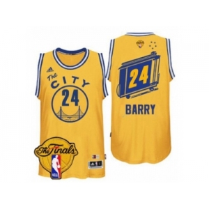 Men's Adidas Golden State Warriors #24 Rick Barry Swingman Gold Throwback The City 2017 The Finals Patch NBA Jersey