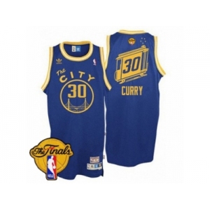 Men's Adidas Golden State Warriors #30 Stephen Curry Authentic Royal Blue Throwback The City 2017 The Finals Patch NBA Jersey