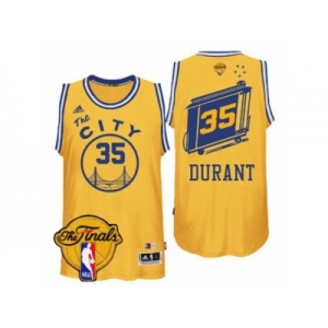 Men's Adidas Golden State Warriors #35 Kevin Durant Swingman Gold Throwback The City 2017 The Finals Patch NBA Jersey