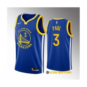 Men's Golden State Warriors #3 Chris Paul Blue Icon Edition Stitched Basketball Jersey