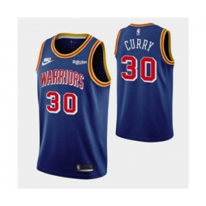 Men's Golden State Warriors #30 Stephen Curry 75th Anniversary Blue Stitched Basketball Jersey