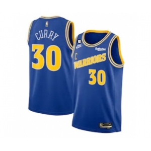 Men's Golden State Warriors #30 Stephen Curry Royal With No.6 Patch Stitched Jersey