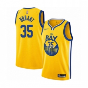 Men's Golden State Warriors #35 Kevin Durant Authentic Gold Finished Basketball Jersey - Statement Edition