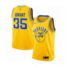 Men's Golden State Warriors #35 Kevin Durant Authentic Gold Hardwood Classics Basketball Jersey