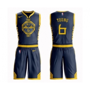 Men's Golden State Warriors #6 Nick Young Authentic Navy Blue Basketball Suit Jersey - City Edition