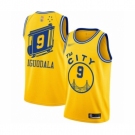 Men's Golden State Warriors #9 Andre Iguodala Authentic Gold Hardwood Classics Basketball Jersey - The City Classic Edition