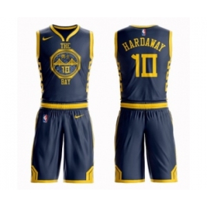 Men's Nike Golden State Warriors #10 Tim Hardaway Authentic Navy Blue NBA Suit Jersey - City Edition