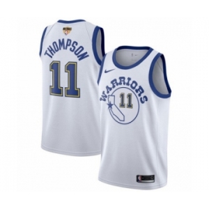 Men's Nike Golden State Warriors #11 Klay Thompson Authentic White Hardwood Classics 2018 NBA Finals Bound NBA Jersey