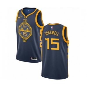 Men's Nike Golden State Warriors #15 Latrell Sprewell Authentic Navy Blue NBA Jersey - City Edition