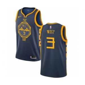 Men's Nike Golden State Warriors #3 David West Authentic Navy Blue NBA Jersey - City Edition