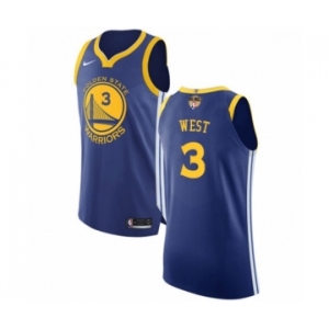 Men's Nike Golden State Warriors #3 David West Authentic Royal Blue Road 2018 NBA Finals Bound NBA Jersey - Icon Edition