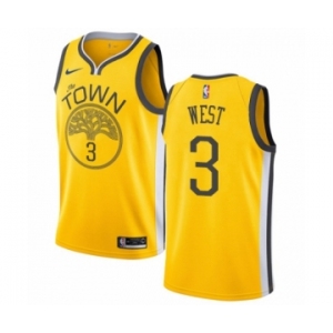 Men's Nike Golden State Warriors #3 David West Yellow Swingman Jersey - Earned Edition