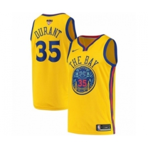 Men's Nike Golden State Warriors #35 Kevin Durant Authentic Gold 2018 NBA Finals Bound NBA Jersey - City Edition