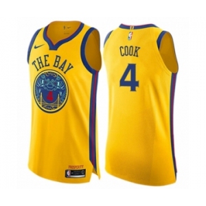 Men's Nike Golden State Warriors #4 Quinn Cook Authentic Gold NBA Jersey - City Edition