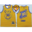 NBA Golden State Warrlors #30 Stephen Curry Gold Throwback The City Finals Patch Stitched Jerseys