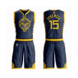Women Golden State Warriors #15 Latrell Sprewell Swingman Navy Blue Basketball Suit 2019 Basketball Finals Bound Jersey - City Edition