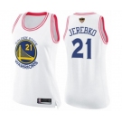 Women Golden State Warriors #21 Jonas Jerebko Swingman White Pink Fashion Basketball 2019 Basketball Finals Bound Jerse