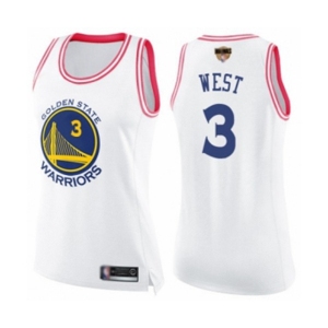 Women Golden State Warriors #3 David West Swingman White Pink Fashion 2019 Basketball Finals Bound Basketball Jersey