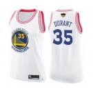 Women Golden State Warriors #35 Kevin Durant Swingman White Pink Fashion 2019 Basketball Finals Bound Basketball Jersey