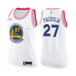 Women's Nike Golden State Warriors #27 Zaza Pachulia Swingman WhitePink Fashion NBA Jersey