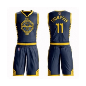 Youth Golden State Warriors #11 Klay Thompson Swingman Navy Blue Basketball Suit 2019 Basketball Finals Bound Jersey - City Edition