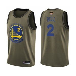 Youth Golden State Warriors #2 Jordan Bell Swingman Green Salute to Service 2019 Basketball Finals Bound Basketball Jersey