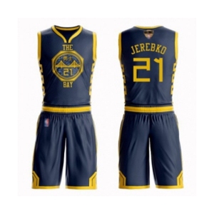 Youth Golden State Warriors #21 Jonas Jerebko Swingman Navy Blue Basketball Suit 2019 Basketball Finals Bound Jersey - City Edition