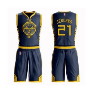 Youth Golden State Warriors #21 Jonas Jerebko Swingman Navy Blue Basketball Suit Jersey - City Edition