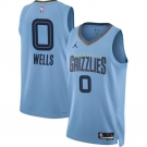 Men's Memphis Grizzlies #0 Jaylen Wells Blue 2024 Draft Statement Edition Stitched Jersey