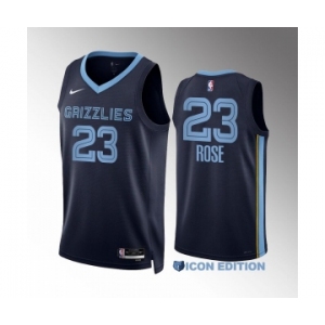Men's Memphis Grizzlies #23 Derrick Rose Navy Icon Edition Stitched Basketball Jersey
