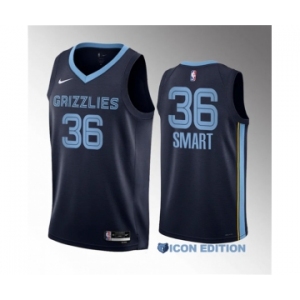 Men's Memphis Grizzlies #36 Marcus Smart Navy 2023 Draft Icon Edition Stitched Basketball Jersey