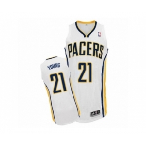 Men's Adidas Indiana Pacers #21 Thaddeus Young Authentic White Home NBA Jersey