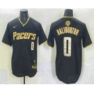 Men's Indiana Pacers #0 Tyrese Haliburton Black Gold 2025 Finals Vapor Stitched Baseball Jersey