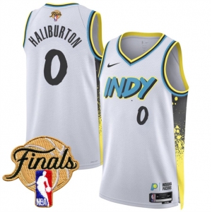 Men's Indiana Pacers #0 Tyrese Haliburton White 2025 Finals City Edition Stitched Basketball Jersey