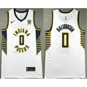 Men's Indiana Pacers #0 Tyrese Haliburton White Association Edition Sponsor Stitched Jersey
