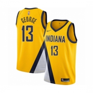 Men's Indiana Pacers #13 Paul George Authentic Gold Finished Basketball Jersey - Statement Edition