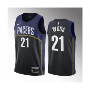 Men's Indiana Pacers #21 Isaiah Wong Blue 2023 Draft City Edition Stitched Basketball Jersey