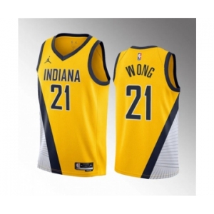 Men's Indiana Pacers #21 Isaiah Wong Yellow 2023 Draft Statement Edition Stitched Basketball Jersey