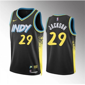 Men's Indiana Pacers #29 Quenton Jackson Black 2023-24 City Edition Stitched Basketball Jersey