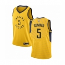 Men's Indiana Pacers #5 Edmond Sumner Authentic Gold Basketball Jersey Statement Edition