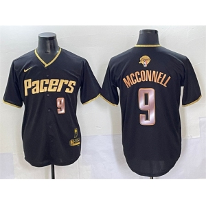 Men's Indiana Pacers #9 T.J. McConnell Black Gold 2025 Finals Vapor Stitched Baseball Jersey