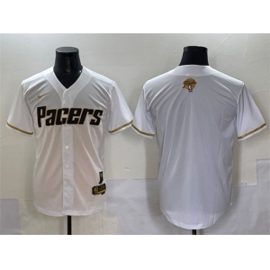 Men's Indiana Pacers Blank White Gold 2025 Finals Vapor Stitched Baseball Jersey