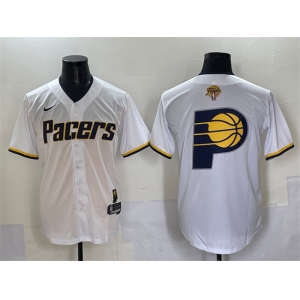 Men's Indiana Pacers Team Big Logo White 2025 Finals Vapor Stitched Baseball Jersey