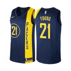 Men's Nike Indiana Pacers #21 Thaddeus Young Swingman Navy Blue NBA Jersey - City Edition