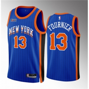 Men New Yok Knicks #13 Evan Fournier Blue 2023 24 City Edition Stitched Basketball Jersey