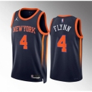 Men New Yok Knicks #4 Malachi Flynn Navy Statement Edition Stitched Basketball Jersey